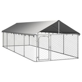 Outdoor Dog Kennel with Roof 236.2"x78.7"x59.1" - Silver