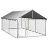 Outdoor Dog Kennel with Roof 157.5"x78.7"x59.1" - Silver