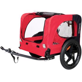 Bicycle trailer for pets outdoor foldable red color dog trailer with reflectors and safty flag - as Pic