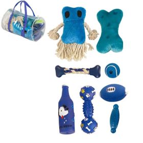 Duffle 8 PC Pet Toy Set - Blue and White
