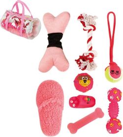 Duffle 8 PC Pet Toy Set - Pink and White