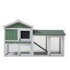Large Wooden Rabbit Hutch Indoor and Outdoor Bunny Cage with a Removable Tray and a Waterproof Roof, Grey Green+White - as Pic