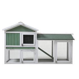 Large Wooden Rabbit Hutch Indoor and Outdoor Bunny Cage with a Removable Tray and a Waterproof Roof, Grey Green+White - as Pic