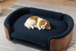 Scandinavian style Elevated Dog Bed Pet Sofa With Solid Wood legs and Walnut Bent Wood Back, Cashmere Cushion,Large Size - as Pic