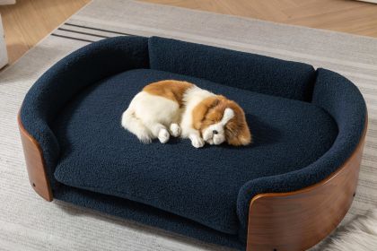 Scandinavian style Elevated Dog Bed Pet Sofa With Solid Wood legs and Walnut Bent Wood Back, Cashmere Cushion,Large Size - as Pic
