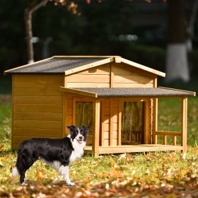 GO 47.2" Large Wooden Dog House Outdoor, Outdoor & Indoor Dog Crate, Cabin Style, With Porch, 2 Doors - as Pic