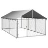 Outdoor Dog Kennel with Roof 157.5"x78.7"x59.1" - Silver