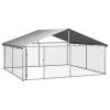 Outdoor Dog Kennel with Roof 118.1"x118.1"x59.1" - Silver