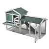 Large Wooden Rabbit Hutch Indoor and Outdoor Bunny Cage with a Removable Tray and a Waterproof Roof, Grey Green+White - as Pic