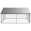 Outdoor Dog Kennel with Roof 118.1"x118.1"x59.1" - Silver
