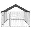 Outdoor Dog Kennel with Roof 157.5"x78.7"x59.1" - Silver