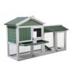 Large Wooden Rabbit Hutch Indoor and Outdoor Bunny Cage with a Removable Tray and a Waterproof Roof, Grey Green+White - as Pic