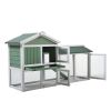 Large Wooden Rabbit Hutch Indoor and Outdoor Bunny Cage with a Removable Tray and a Waterproof Roof, Grey Green+White - as Pic